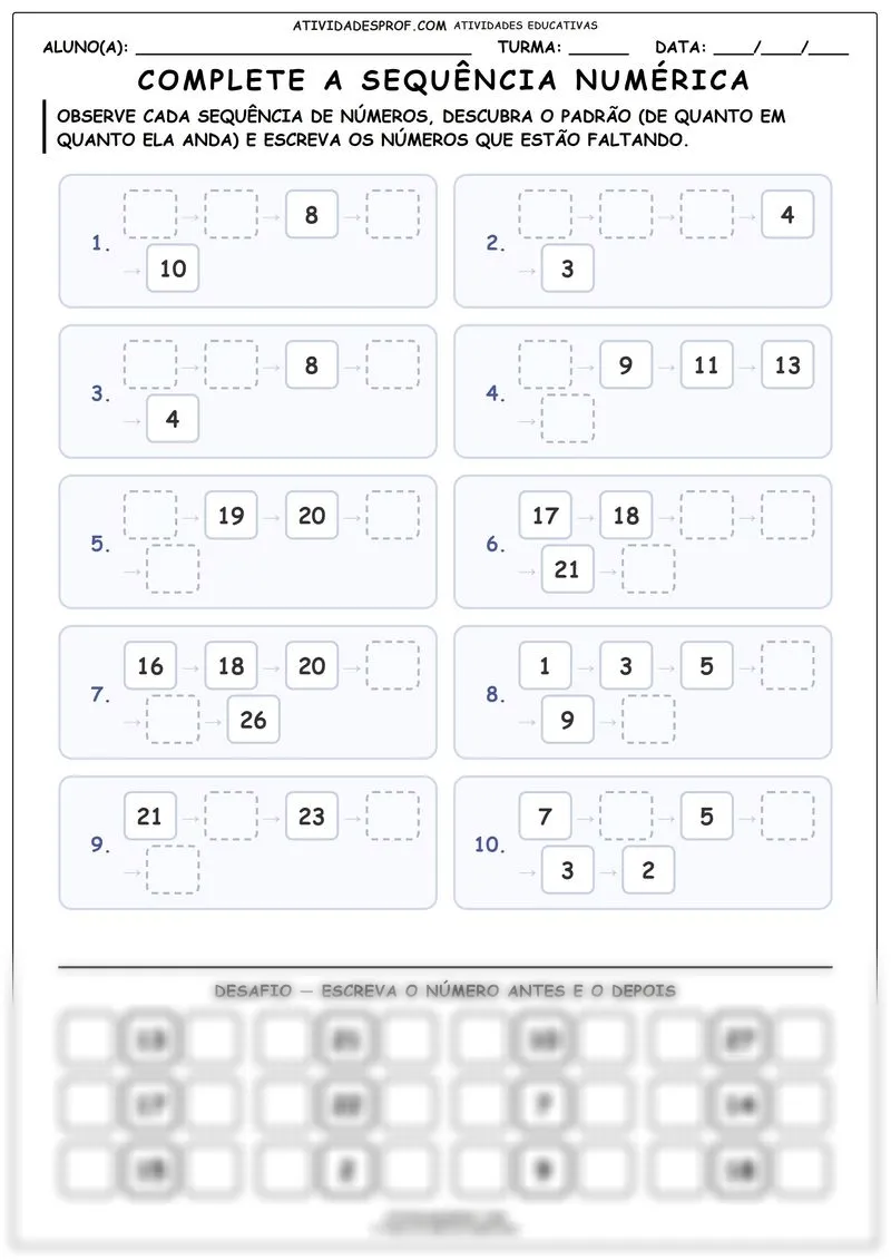 Complete a sequência numérica