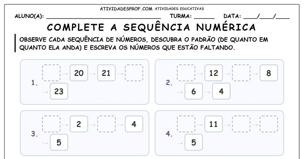 Complete a sequência numérica