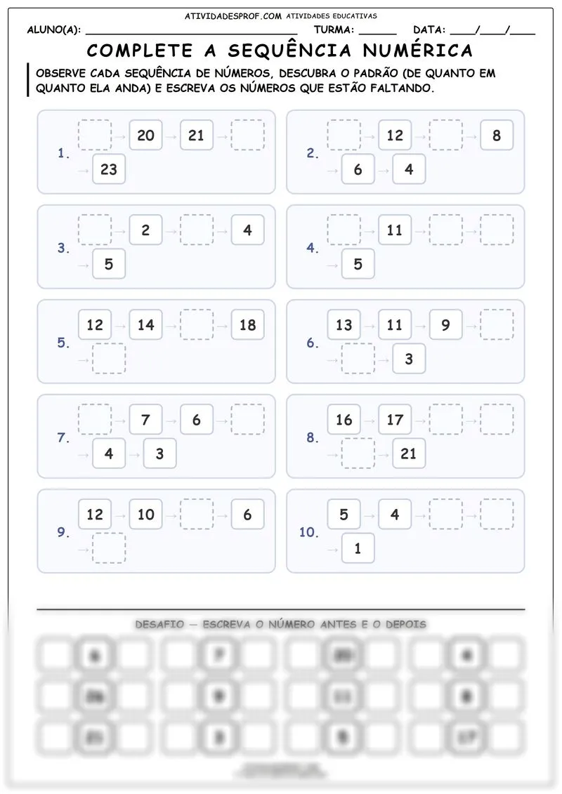 Complete a sequência numérica