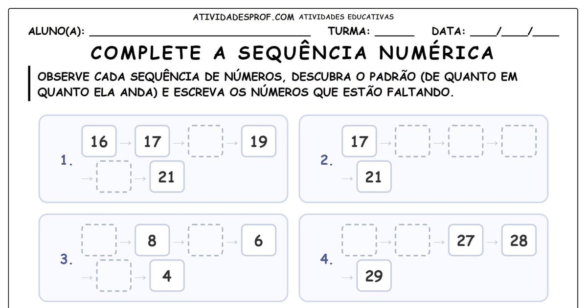 Complete a sequência numérica