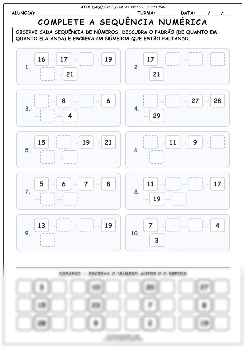 Complete a sequência numérica