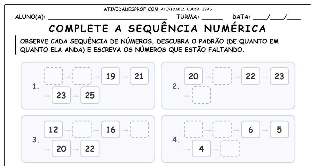 Complete a sequência numérica