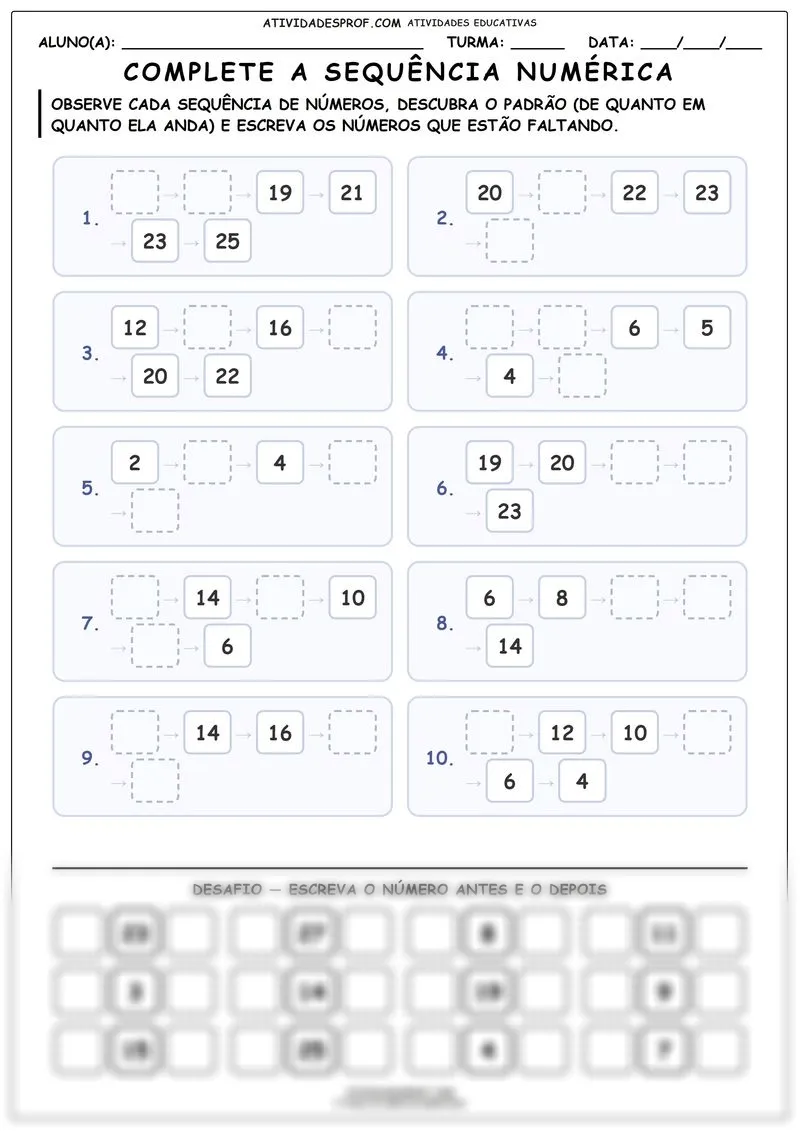 Complete a sequência numérica