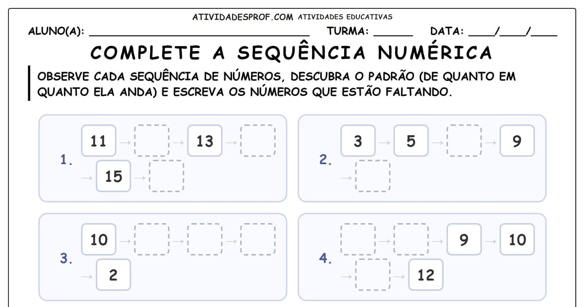 Complete a sequência numérica