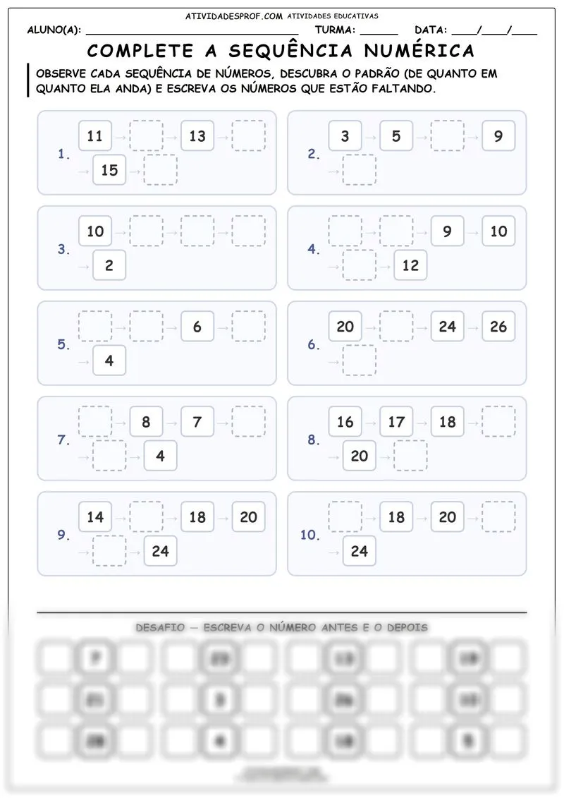 Complete a sequência numérica