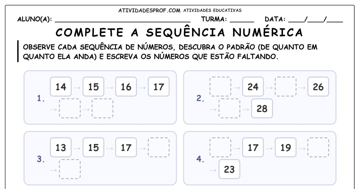 Complete a sequência numérica