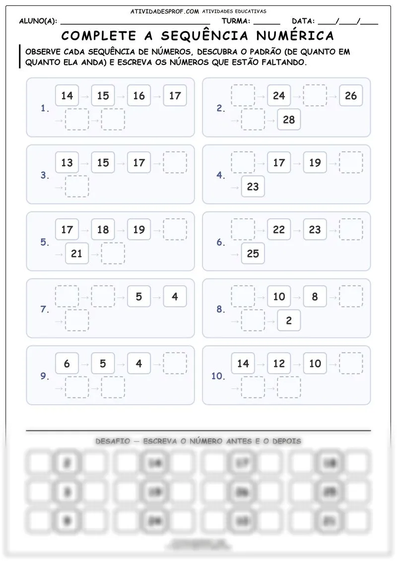Complete a sequência numérica