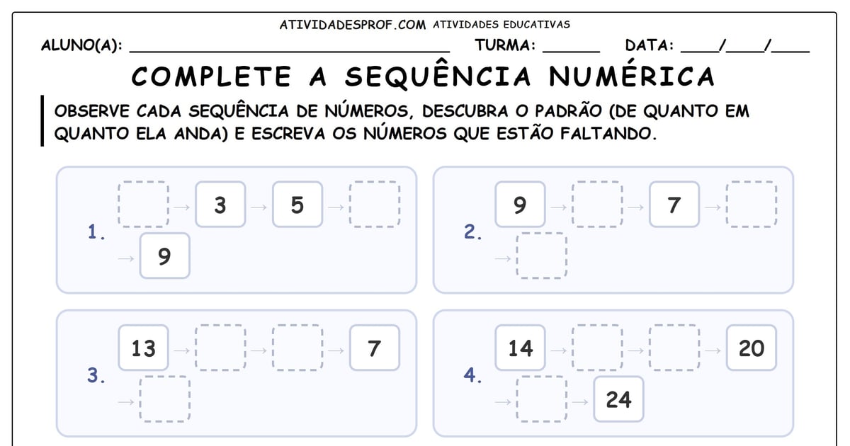 Complete a sequência numérica
