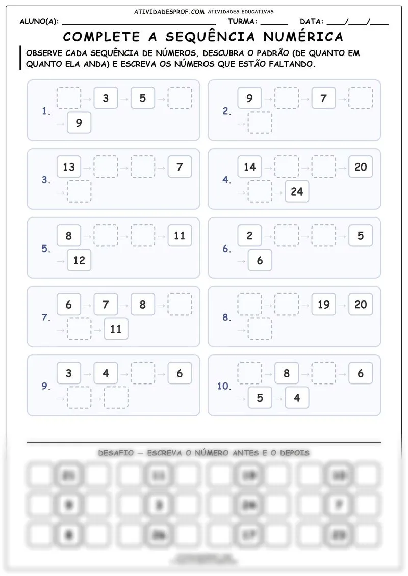 Complete a sequência numérica