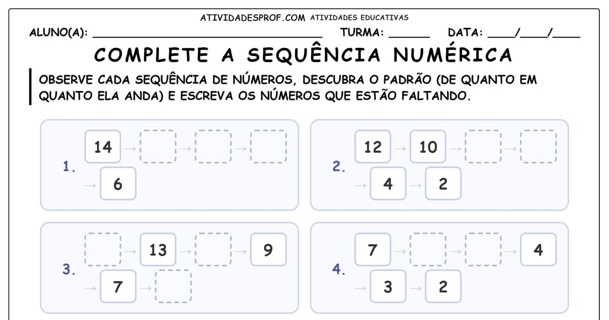 Complete a sequência numérica