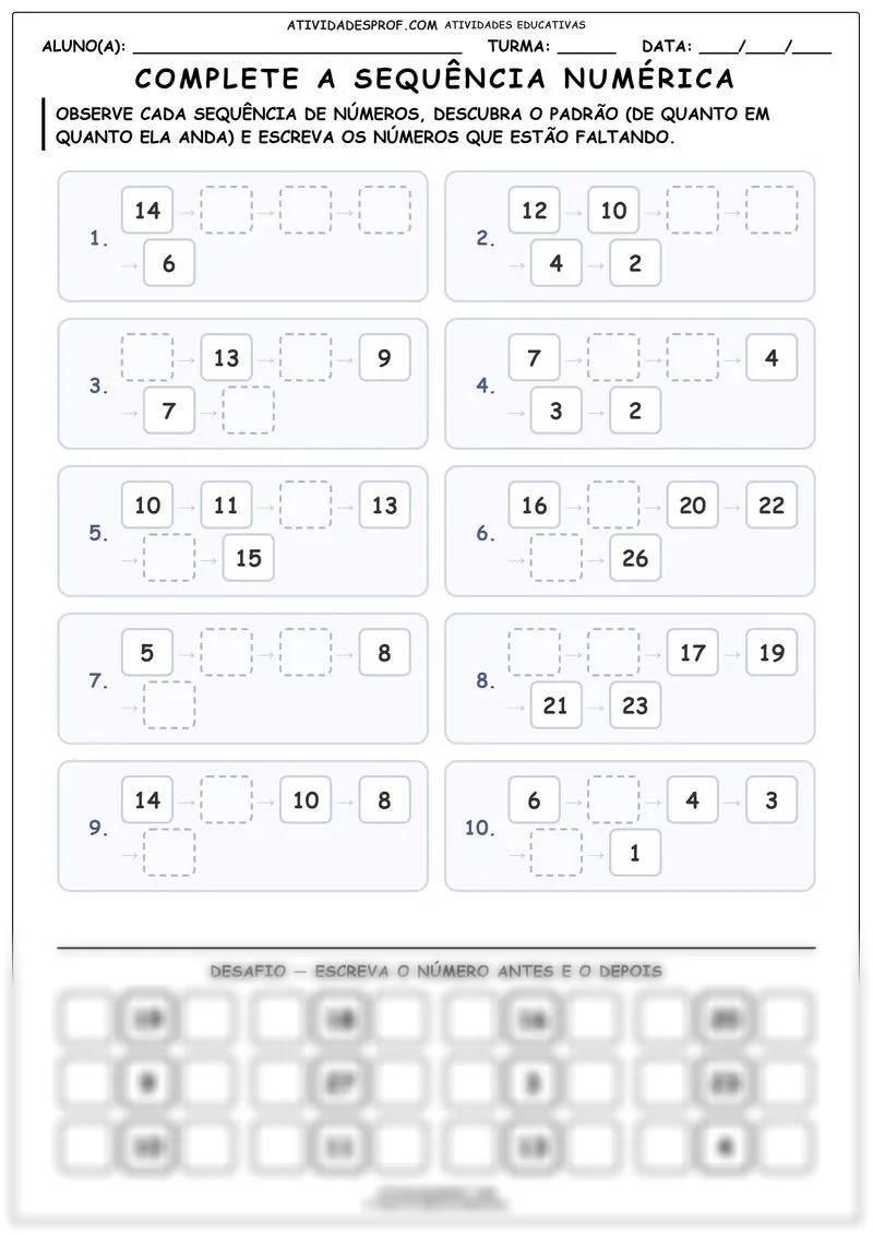 Complete a sequência numérica