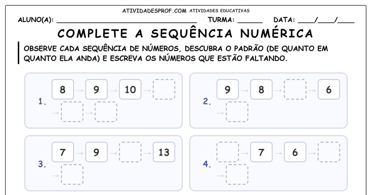Complete a sequência numérica