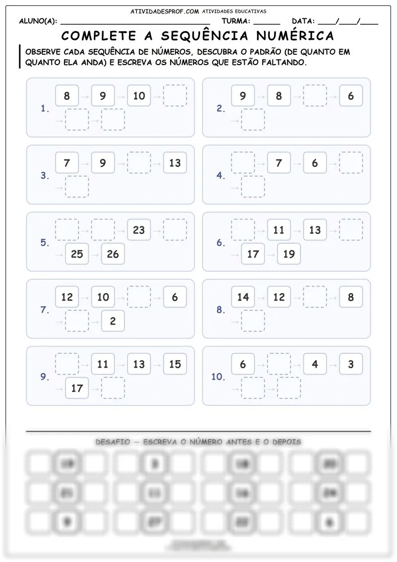 Complete a sequência numérica