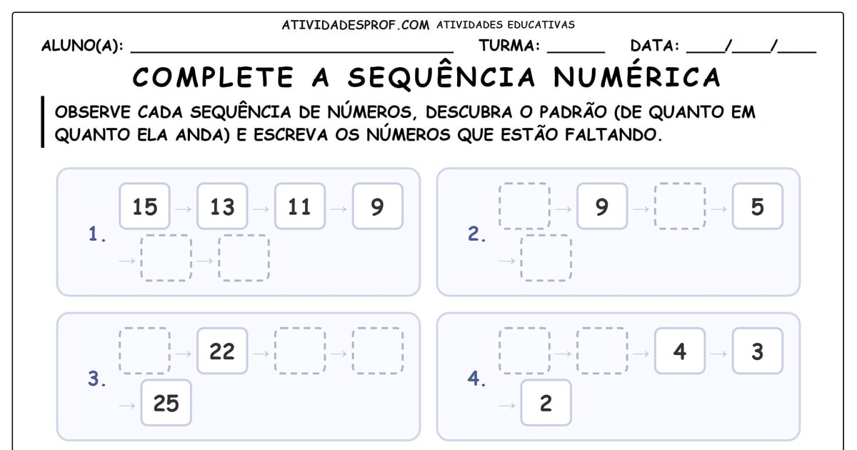 Complete a sequência numérica
