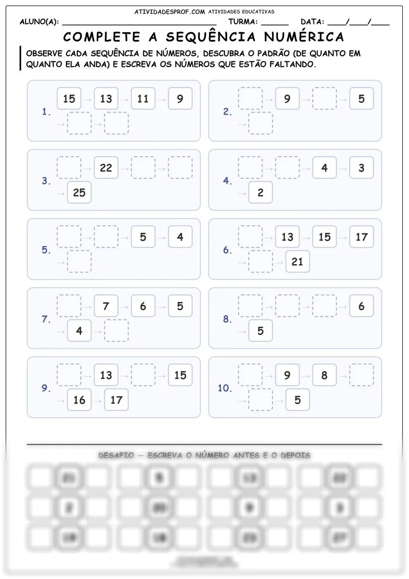 Complete a sequência numérica