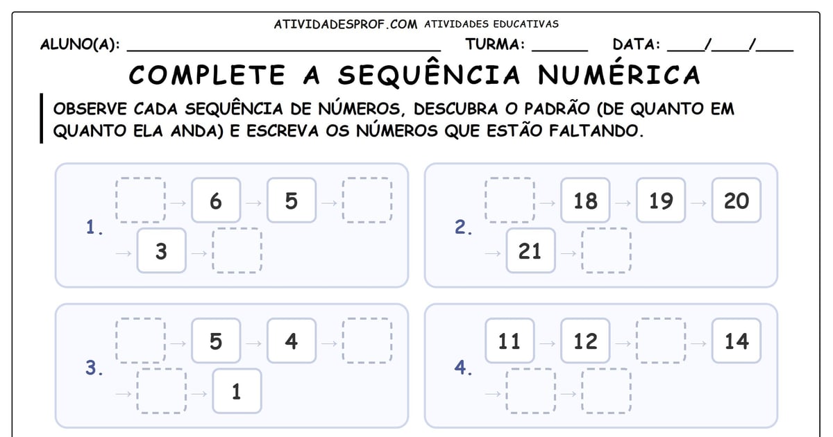 Complete a sequência numérica
