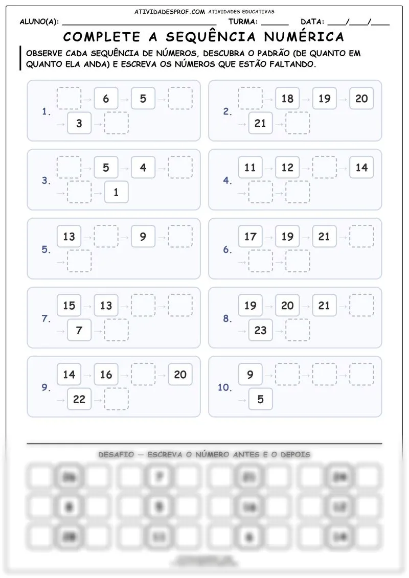 Complete a sequência numérica
