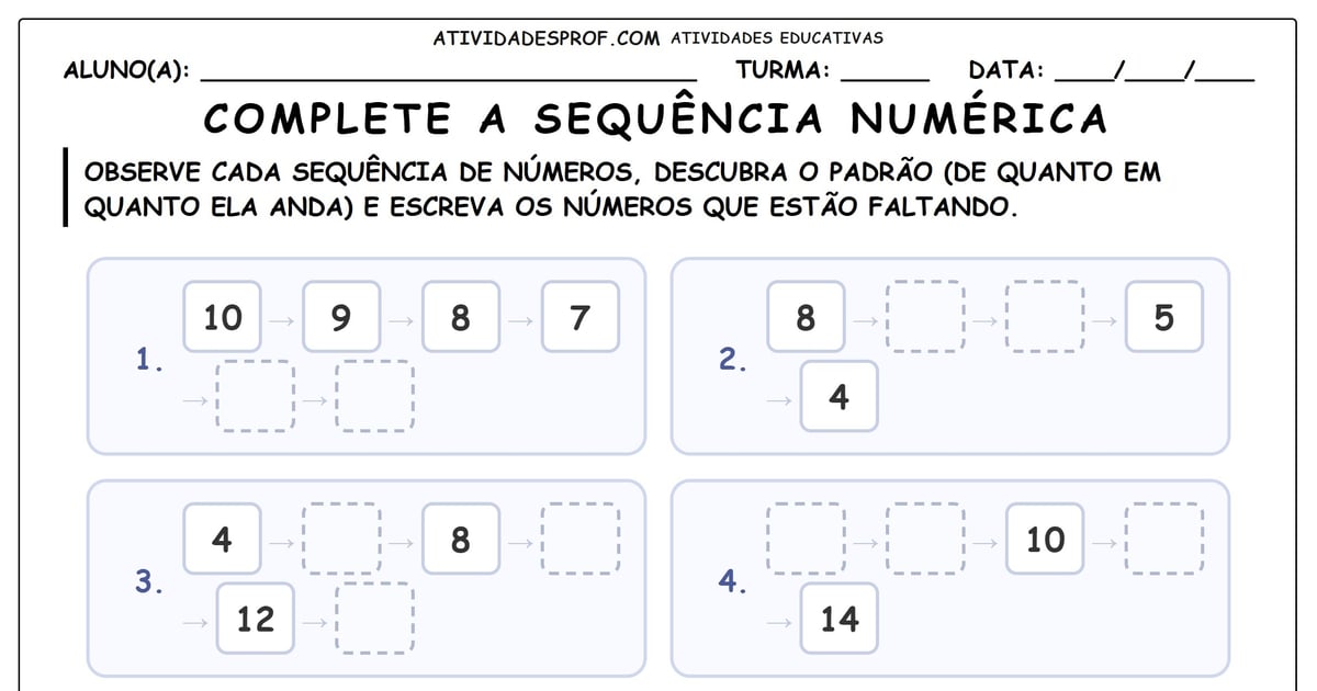 Complete a sequência numérica
