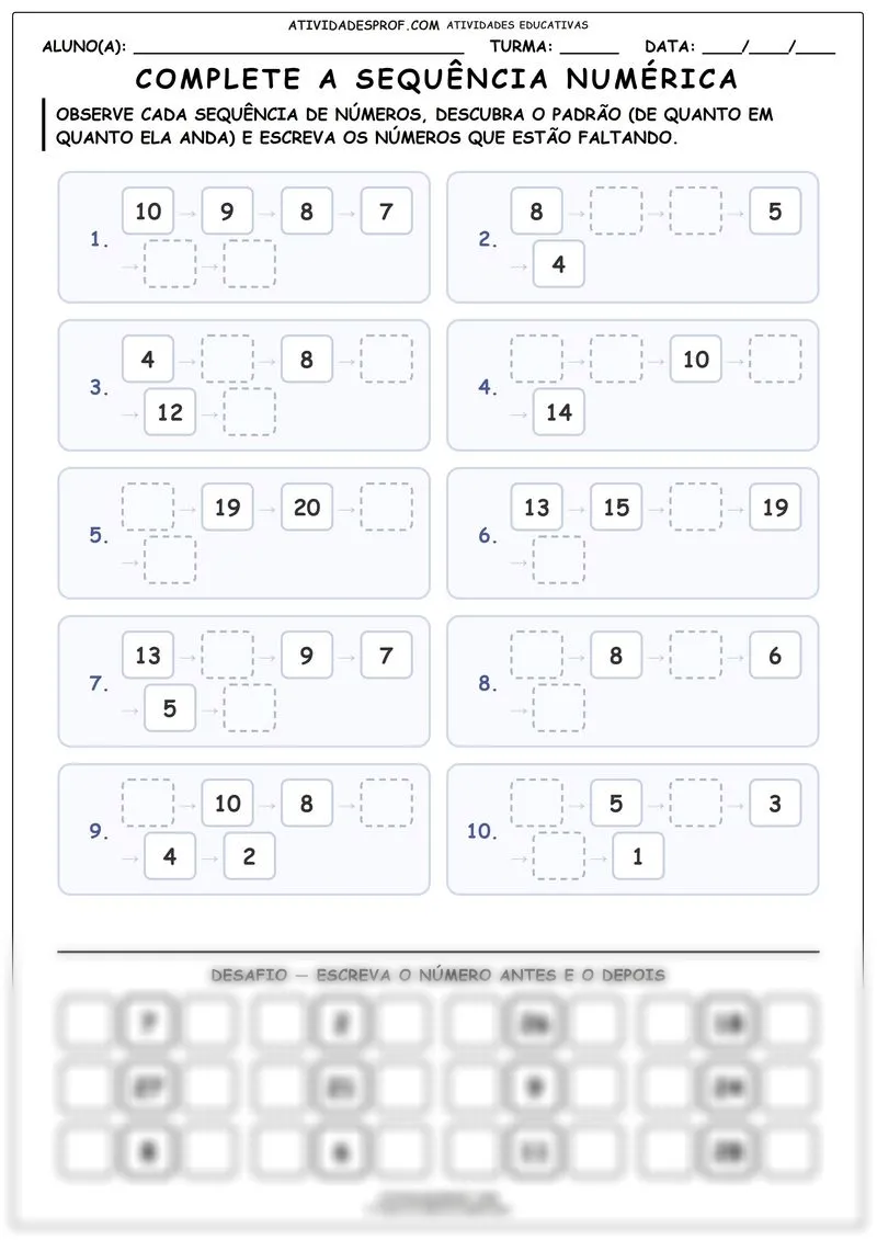 Complete a sequência numérica