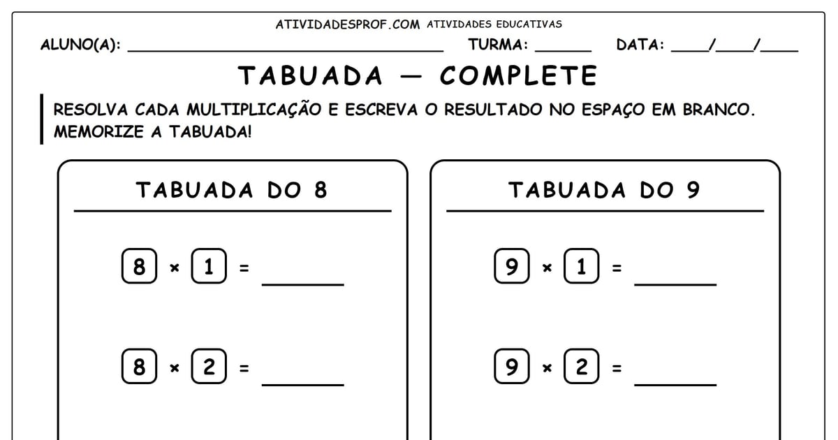 Tabuada — complete
