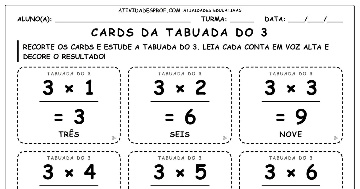 Cards da tabuada do 3