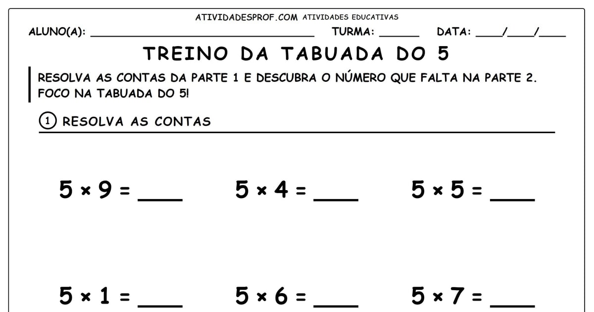Treino da tabuada do 5