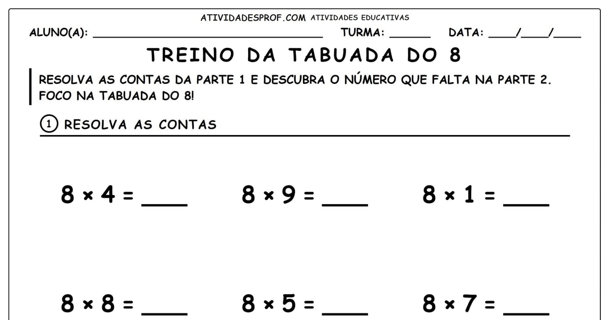 Treino da tabuada do 8