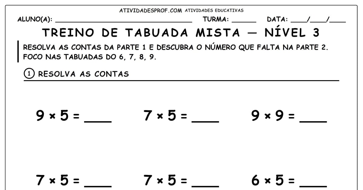 Treino de tabuada mista — nível 3