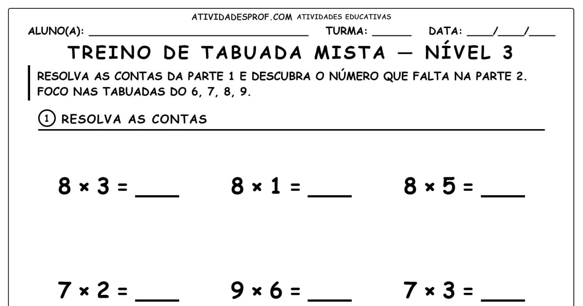 Treino de tabuada mista — nível 3