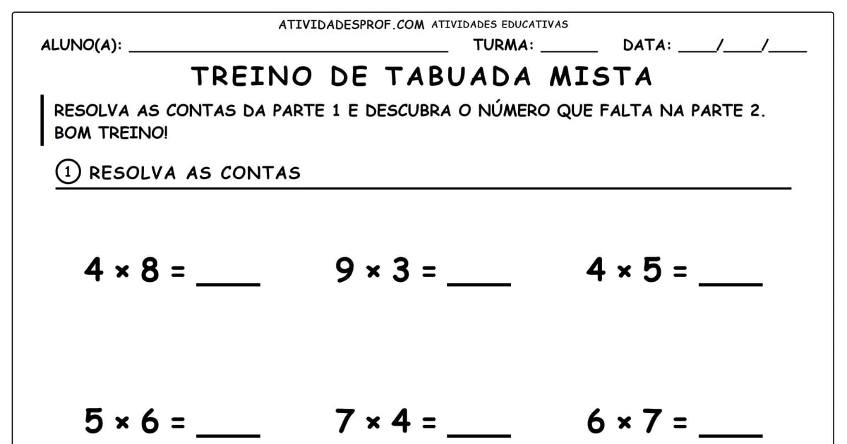 Treino de tabuada mista