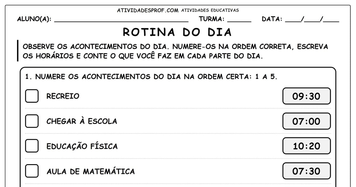 Rotina do dia