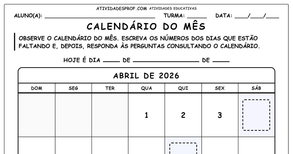 Calendário do mês