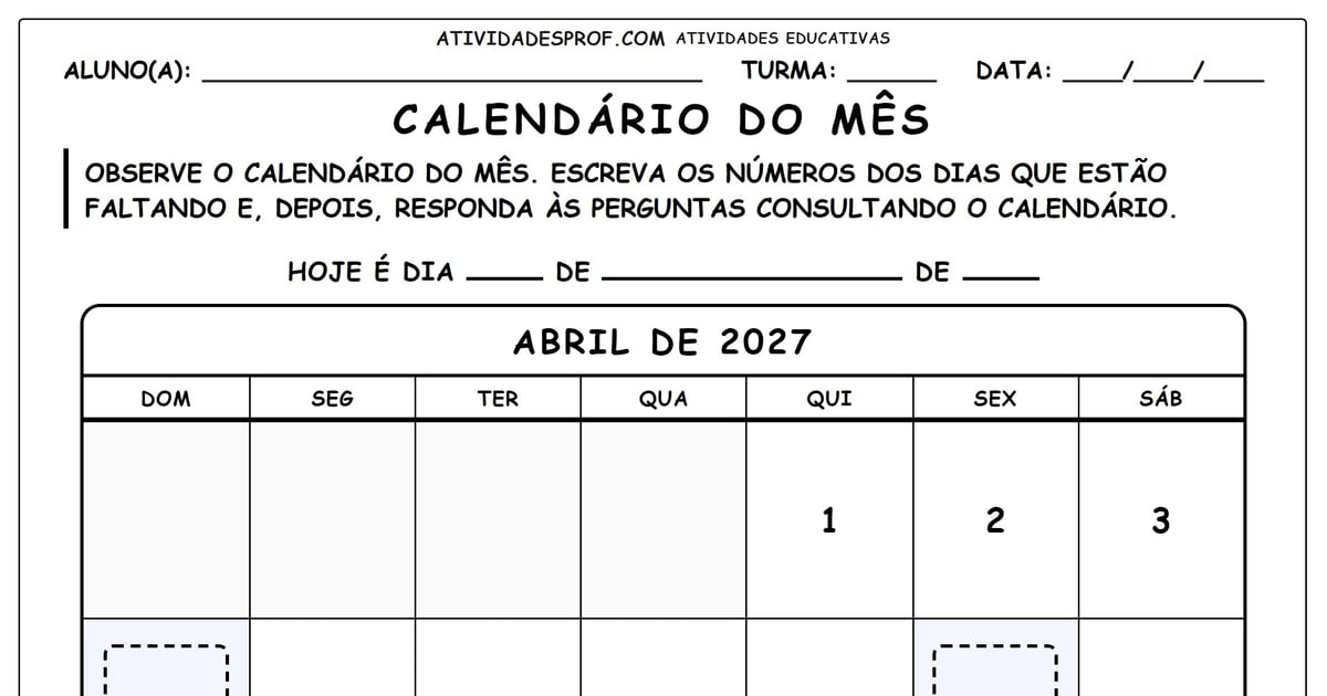 Calendário do mês