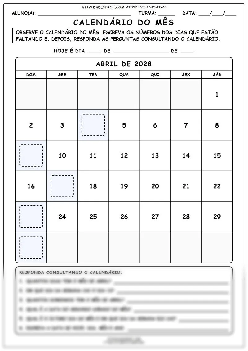 Calendário do mês