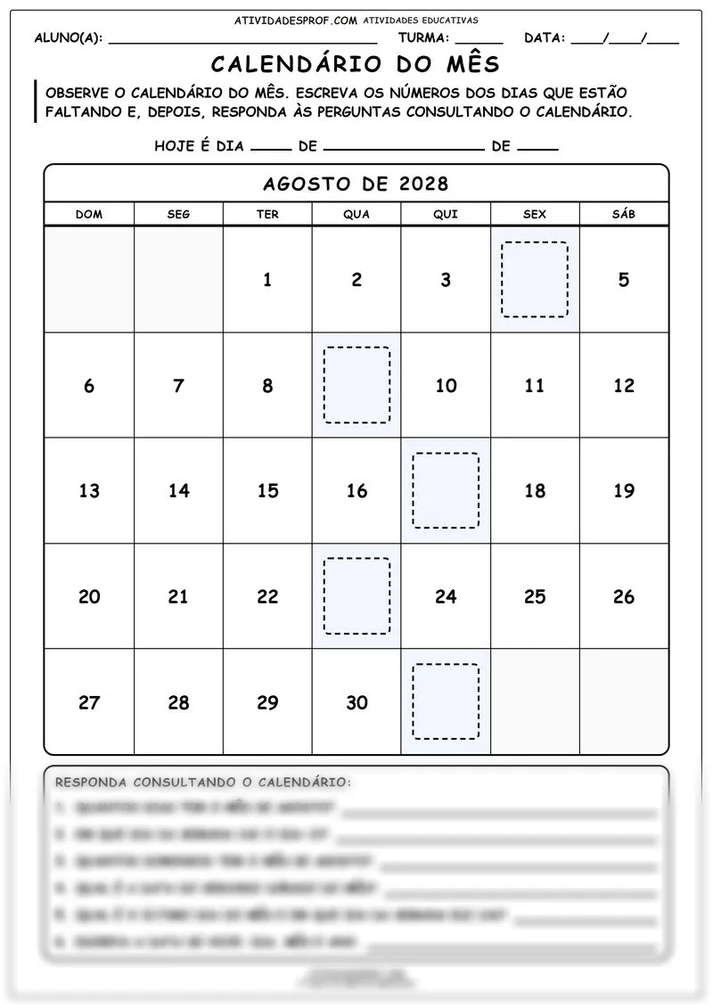 Calendário do mês