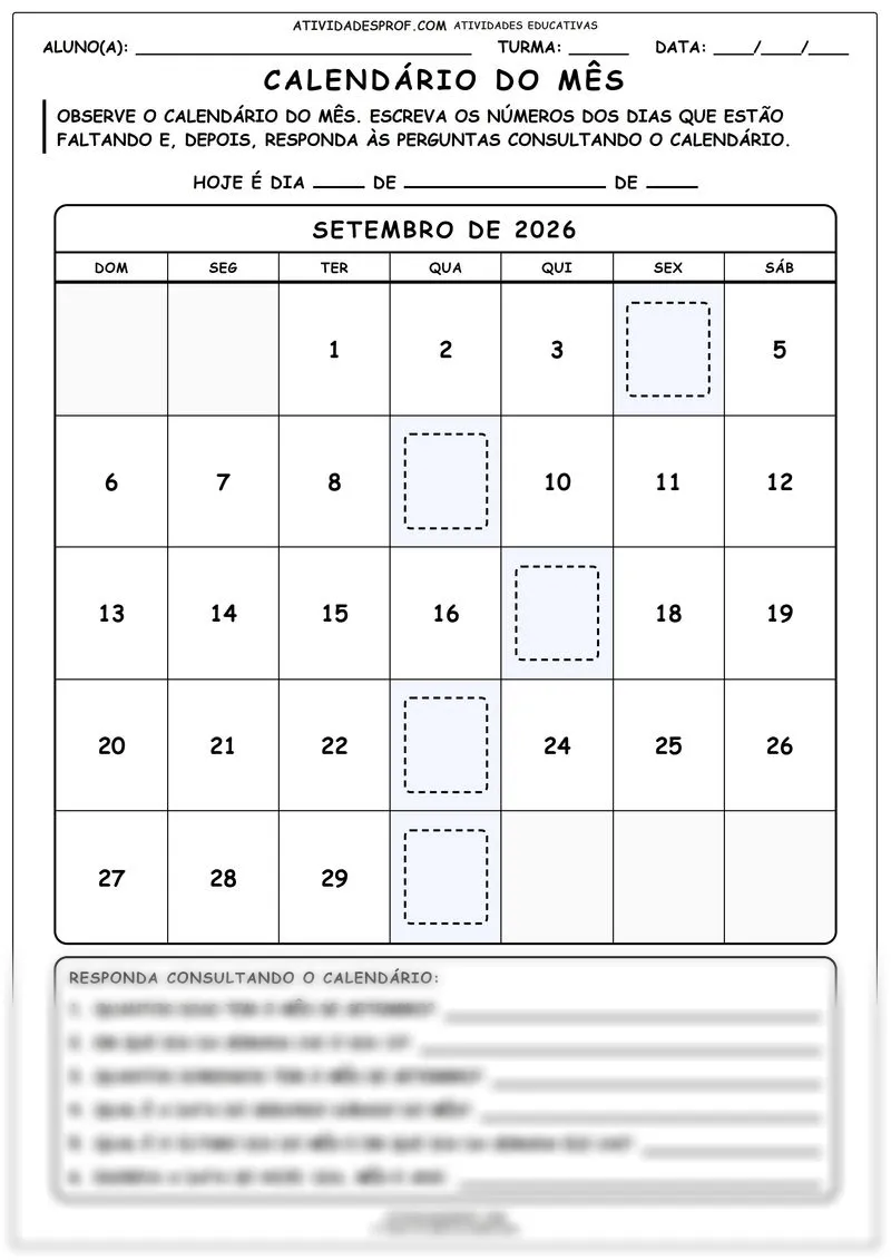 Calendário do mês