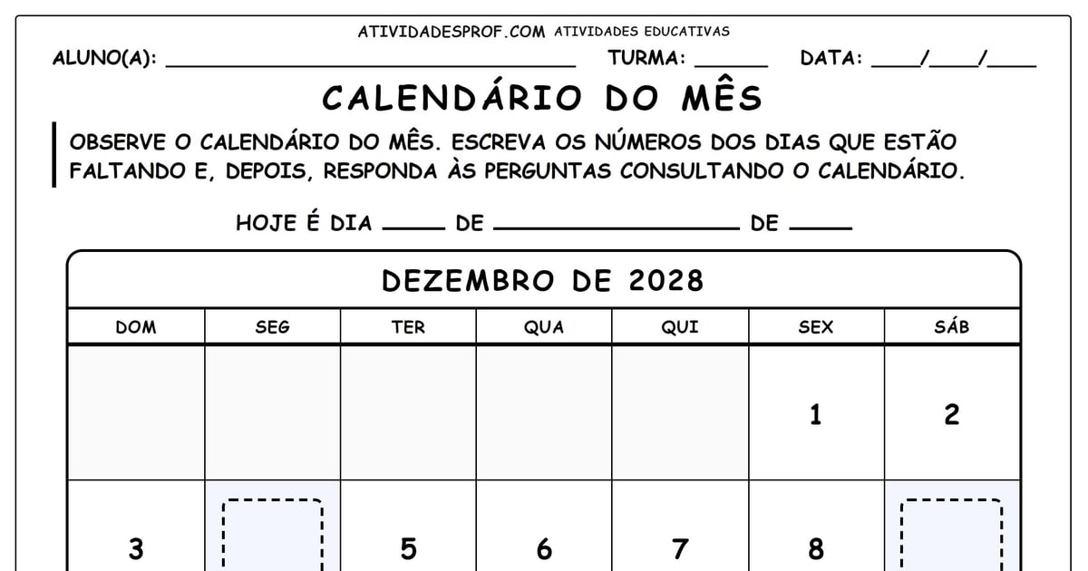 Calendário do mês