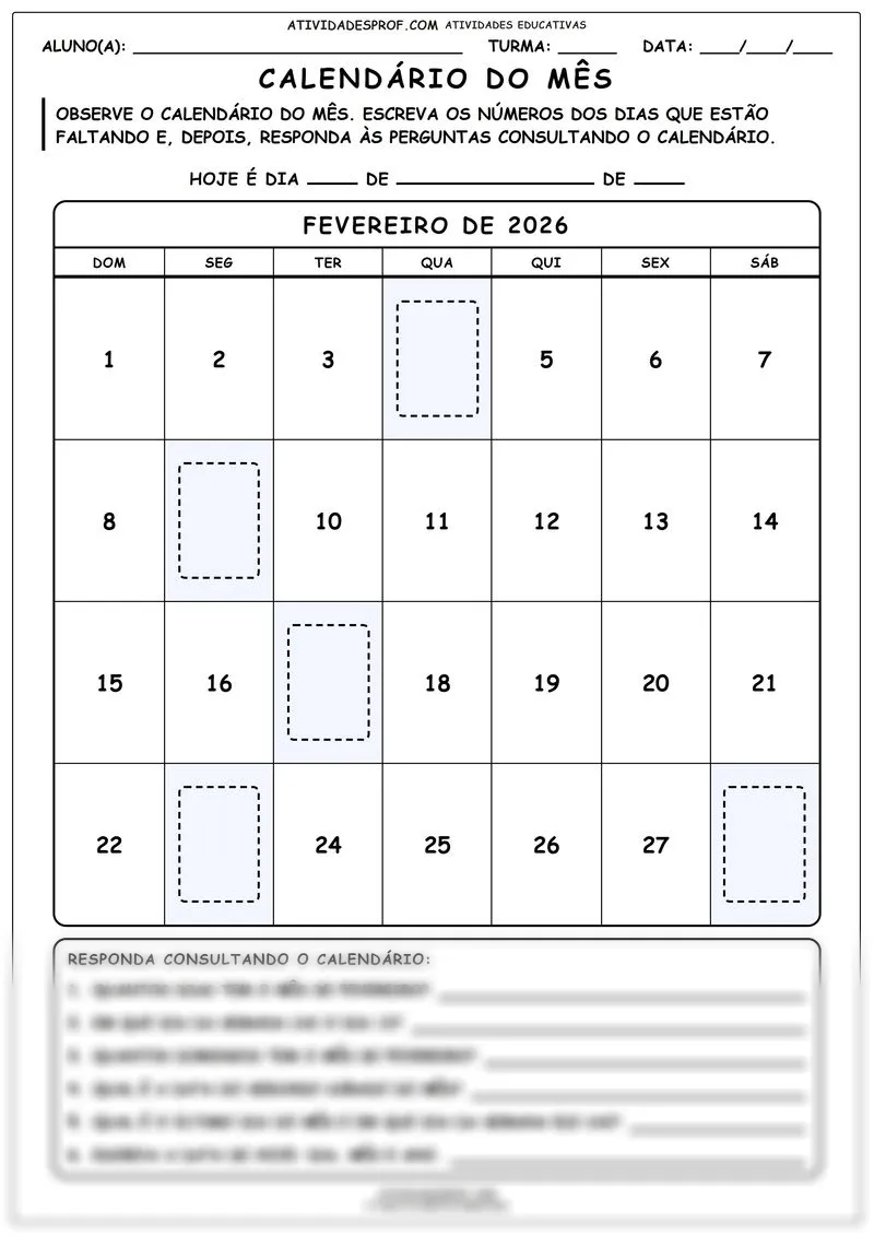 Calendário do mês