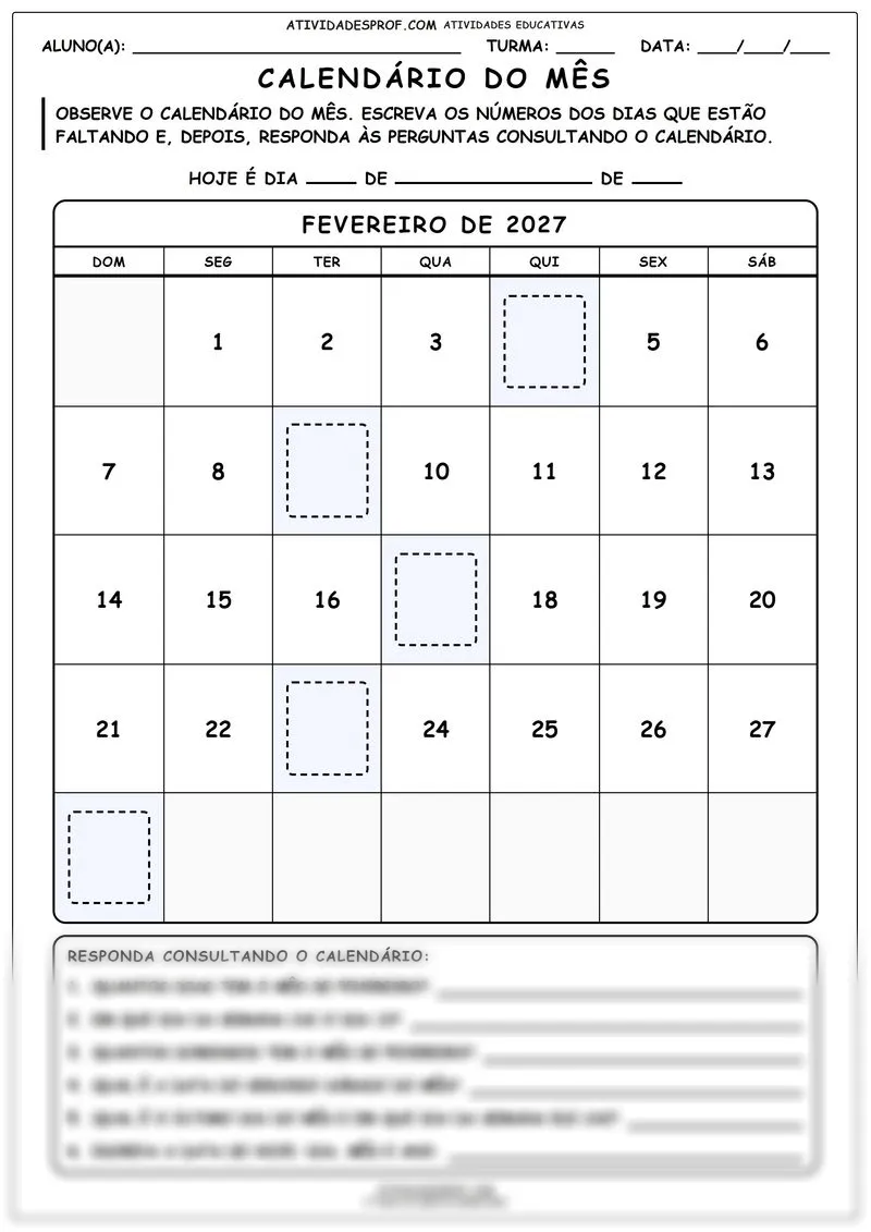 Calendário do mês