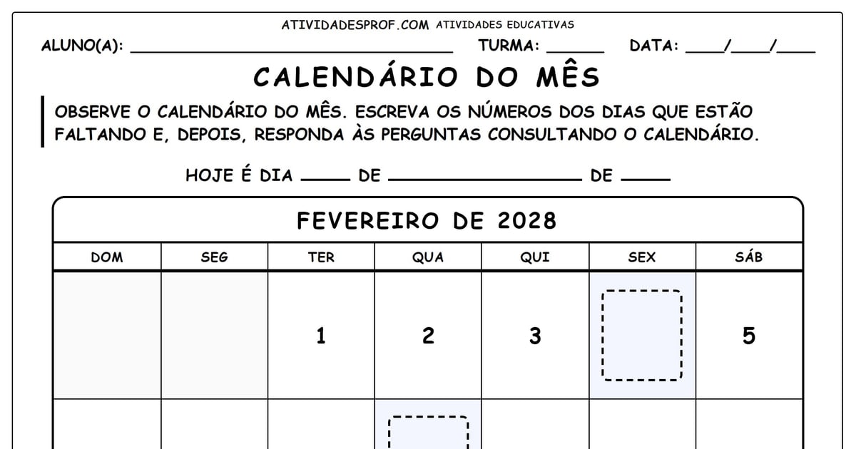 Calendário do mês