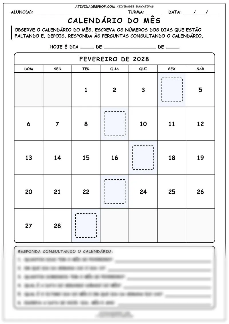Calendário do mês
