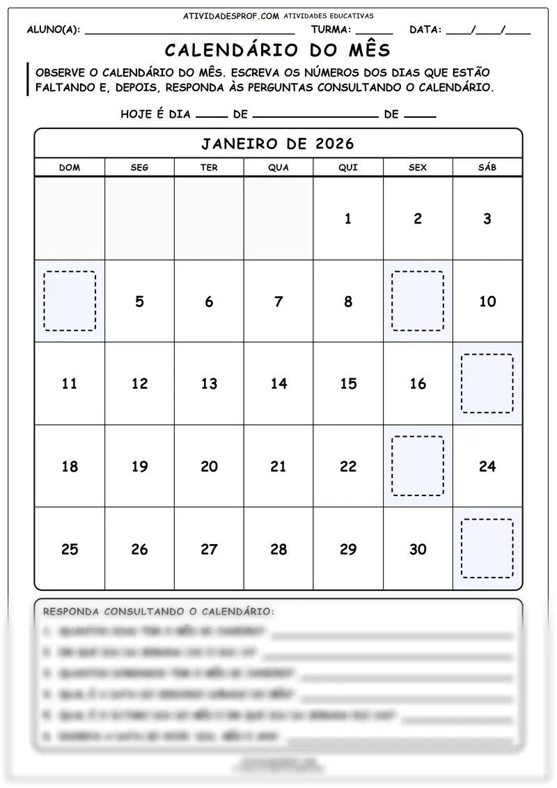 Calendário do mês