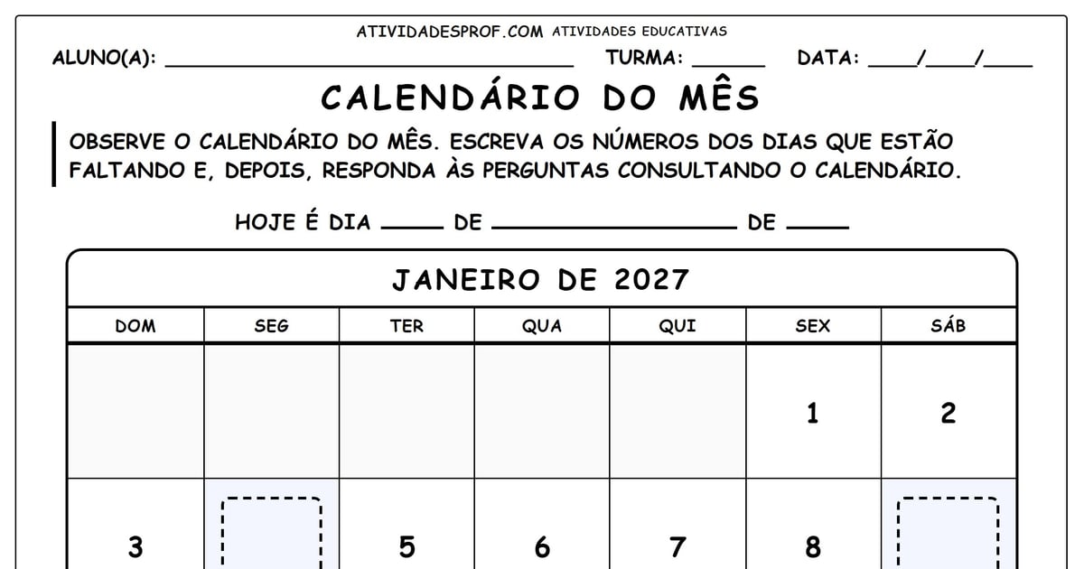 Calendário do mês