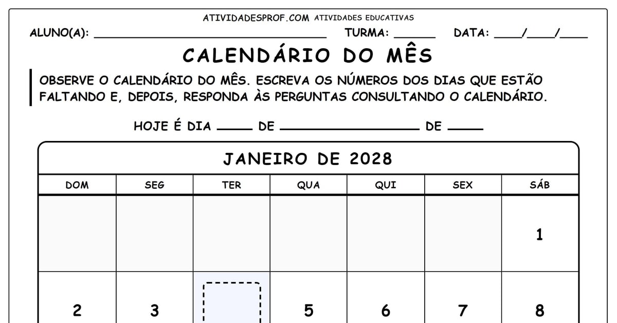 Calendário do mês