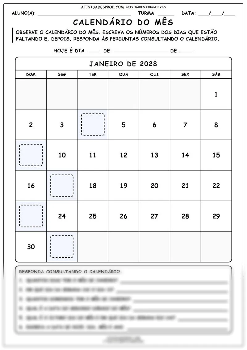 Calendário do mês