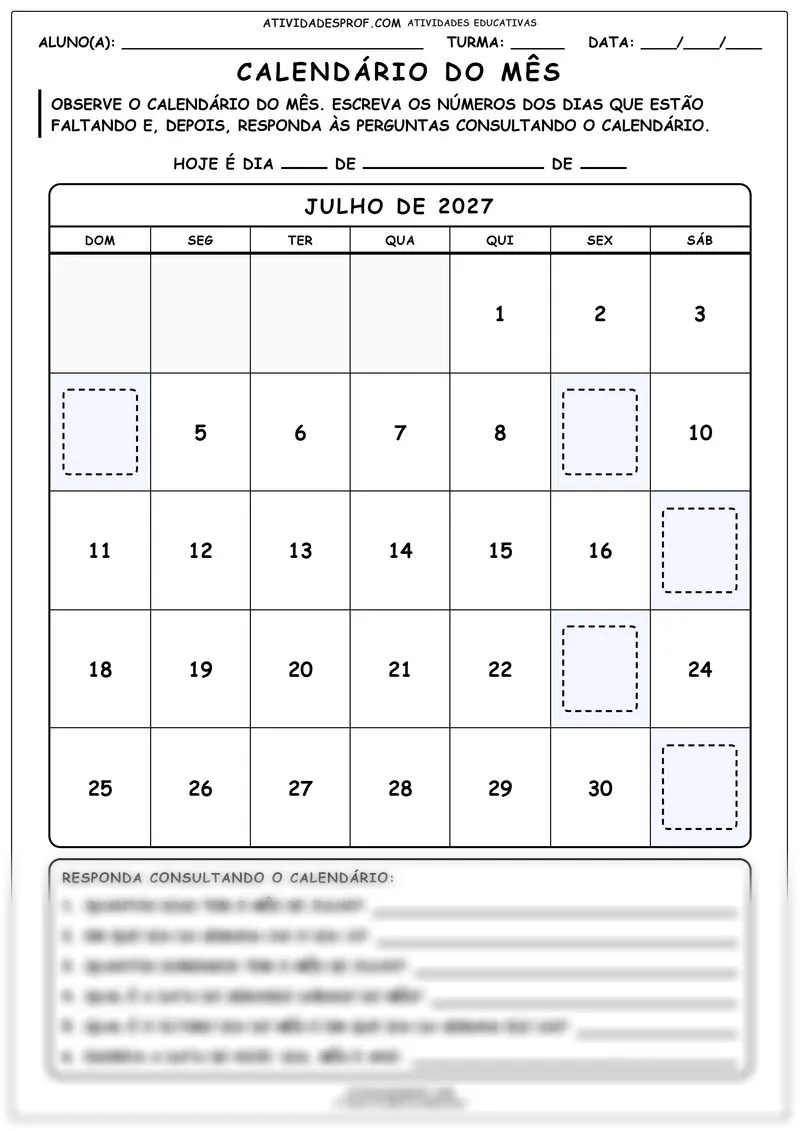Calendário do mês