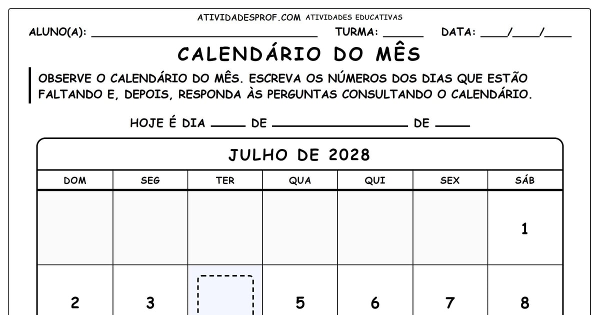 Calendário do mês