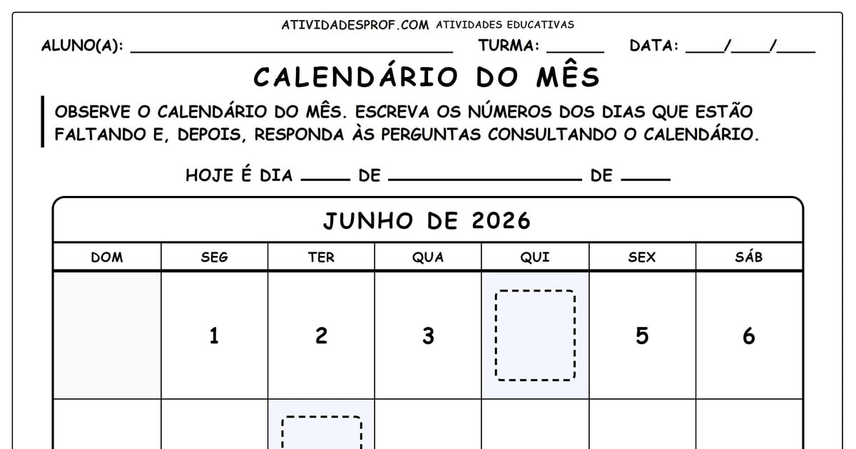 Calendário do mês