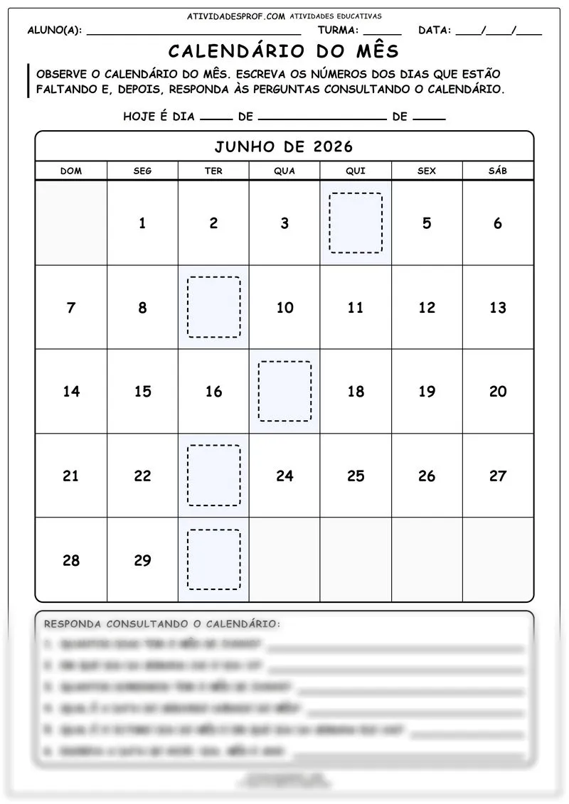 Calendário do mês
