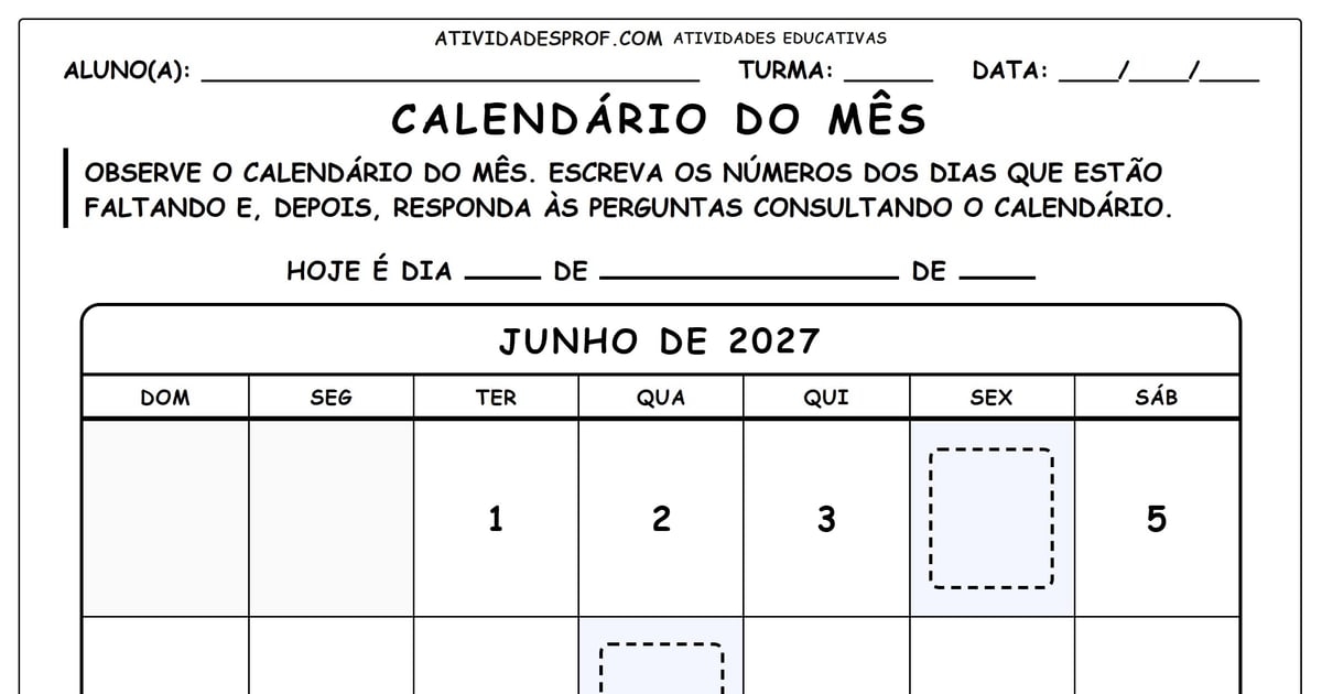 Calendário do mês